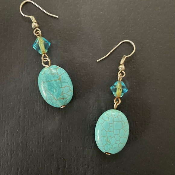 Source Unknown Jewelry - Turquoise color oval stone dangle earrings